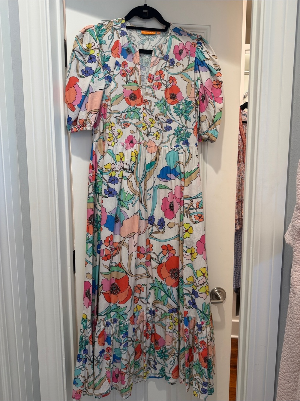 Oliphant Zinnia Floral Cotton Puff Sleeve Tiered Maxi Dress size X-Small